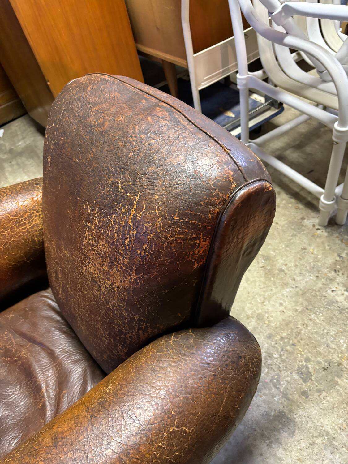 Old leather club chair