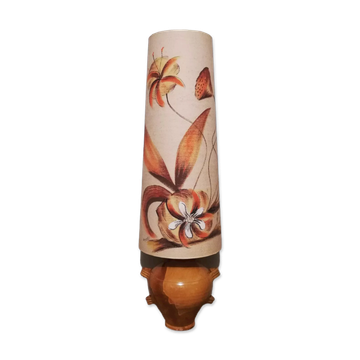 Vintage glazed stoneware lamp with hand-painted lampshade