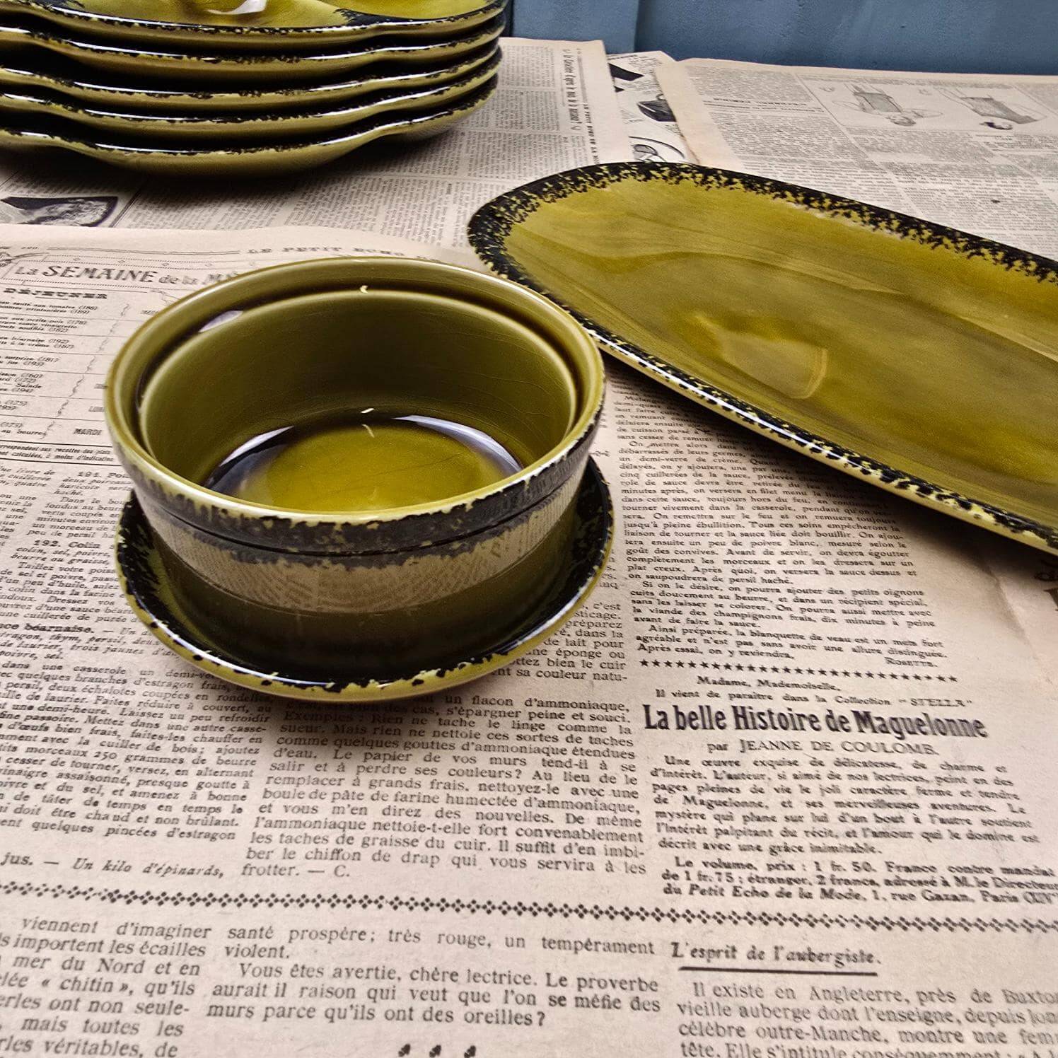 Vintage oyster service Gien – 6 plates, serving dish, ramekin and small bowl