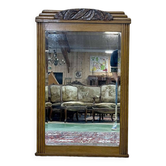 Art deco period beveled mirror in oak