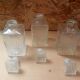 Set of 3 molded glass whiskey liqueur carafes + vintage stoppers