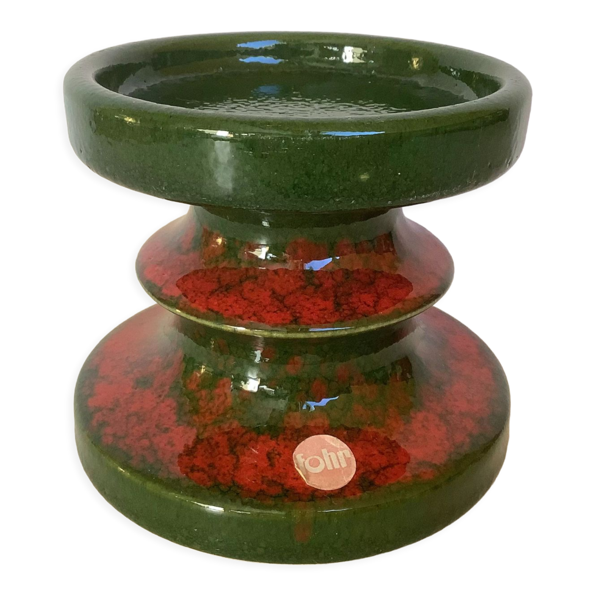 Fohr Germany ceramic candle holder green and red