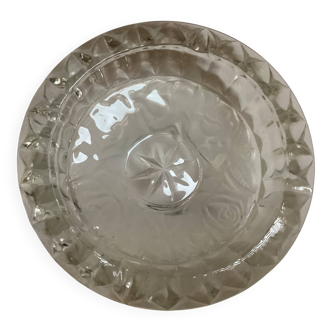 Large glass ashtray with frosted flowers.