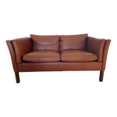 Vintage danish mid century  cognac leather 2 seater stouby sofa