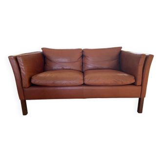 Vintage danish mid century  cognac leather 2 seater stouby sofa