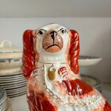 Staffordshire porcelain King Charles Cavalier dog in red, number 1, 19th century.