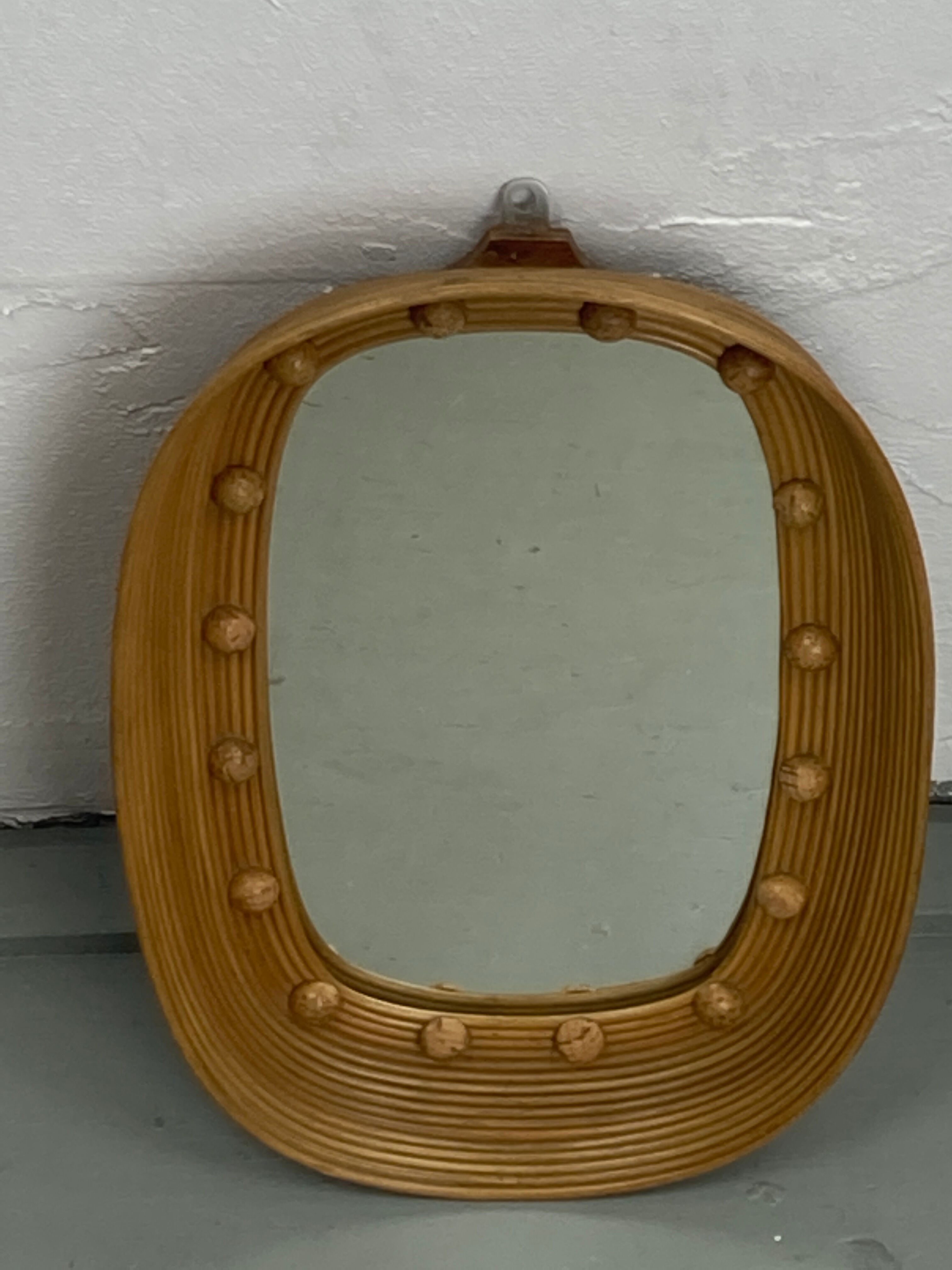 Pencil reed rattan bamboo mirror, Italy 1960s