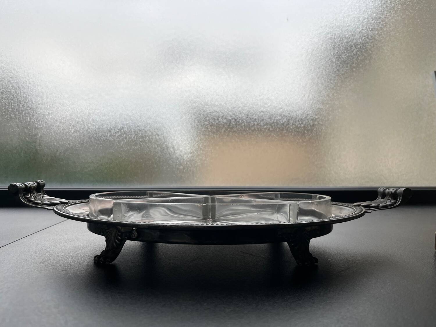 Vintage French-style serving set with 4 cut glass bowls