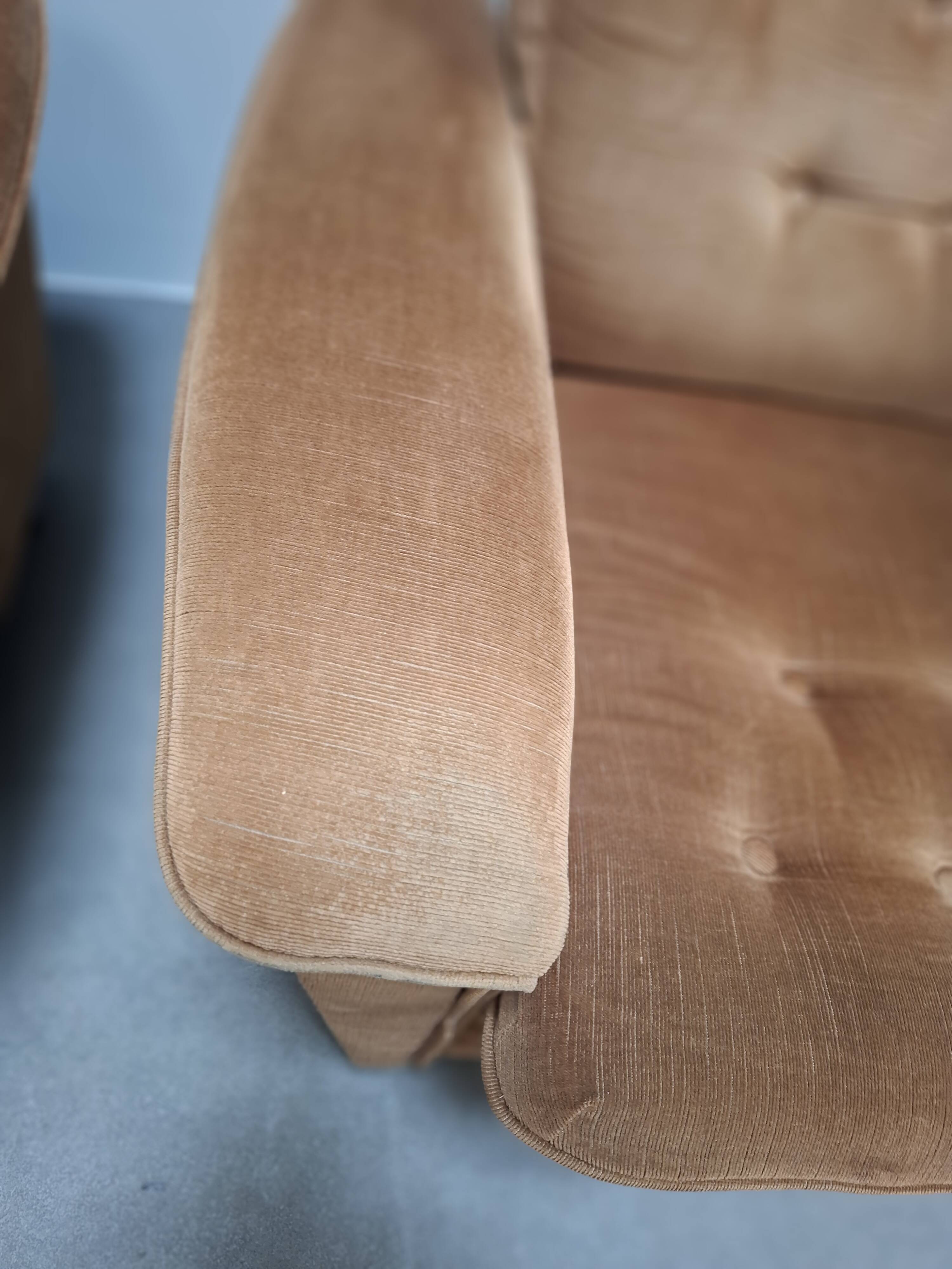 Pair of Mid-Century Modern Czech Lounge Armchairs with Rolling Casters