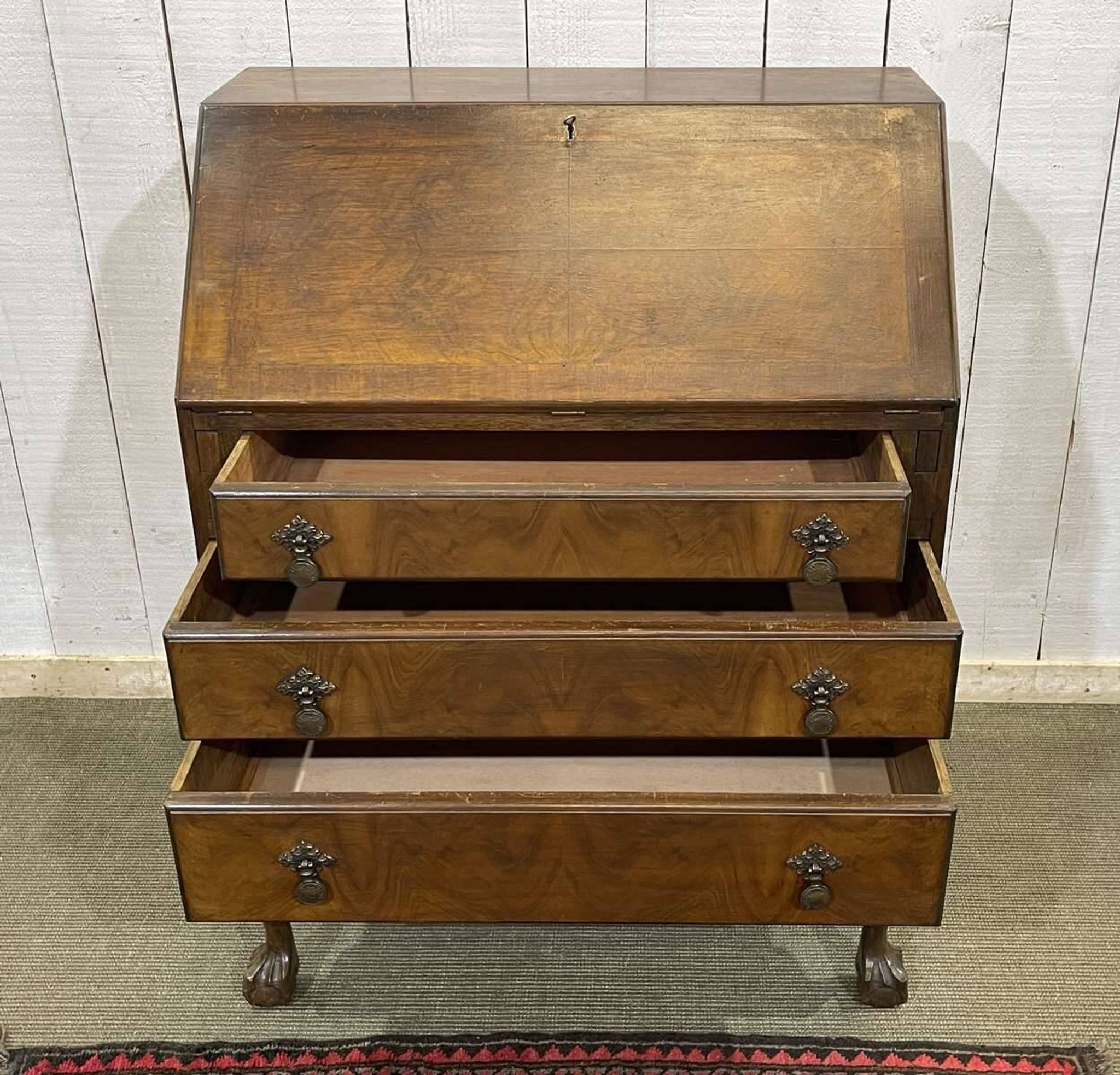 1930s English walnut secretary
