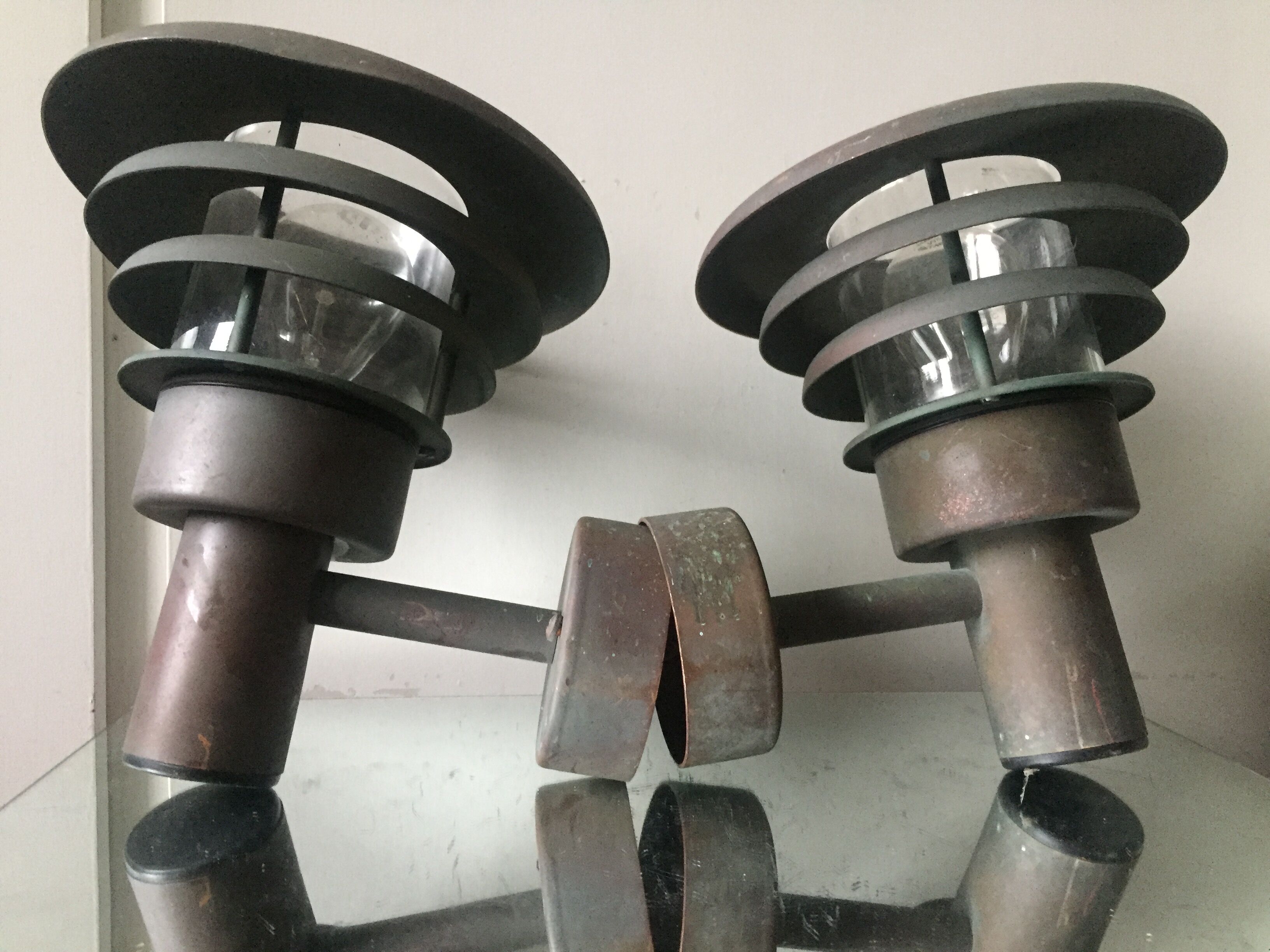 Pair of classic danish copper outdoor lamps