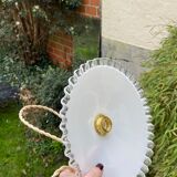 Vintage pendant lamp in serrated white opaline