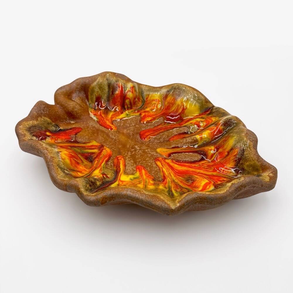 Polychrome glazed ceramic multi-lobed bowl from the 1970s