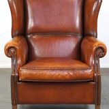 Beautiful and Comfortable Sheepskin Wingback Armchair with a Wonderful Patina