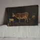 Pastoral oil on cardboard cows 19th signed