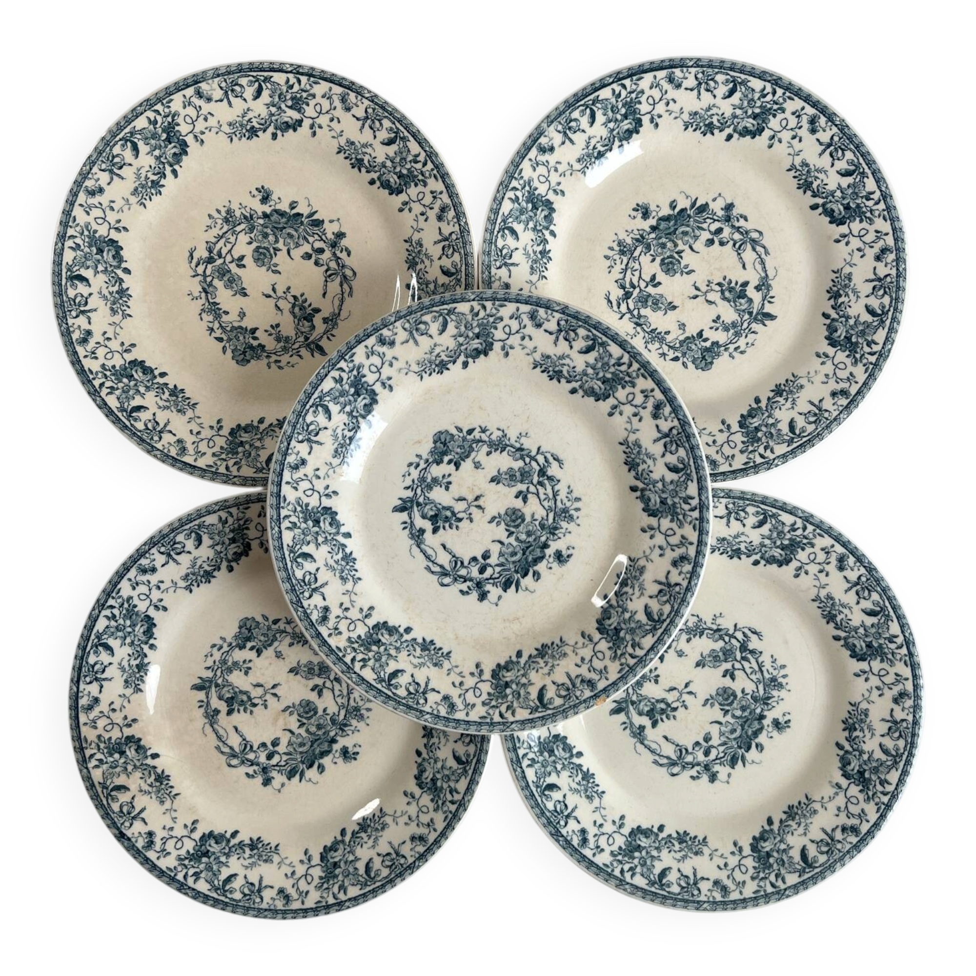 Terre de fer gien 1875 — collection bouquet de roses lot de 5