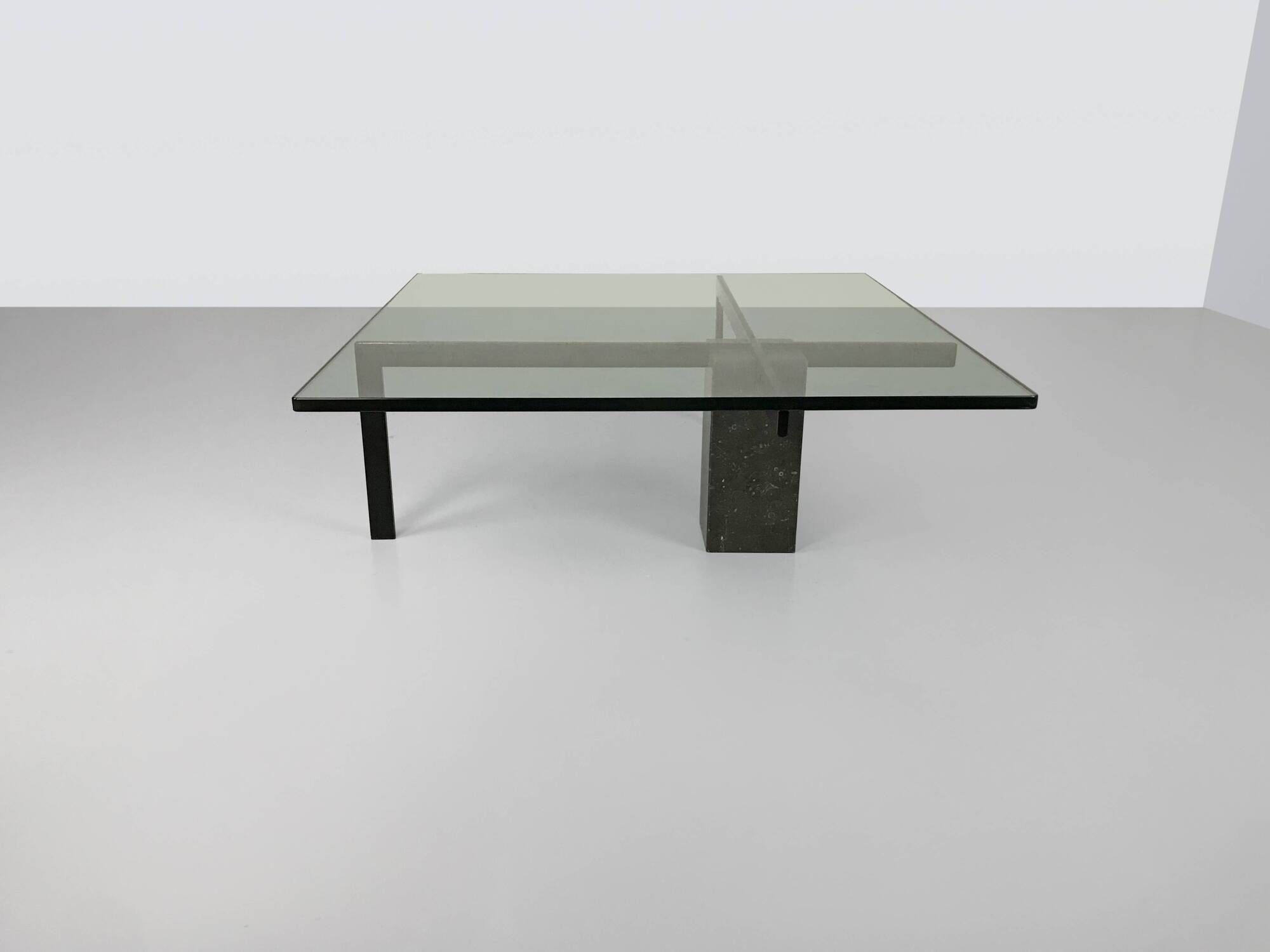 KW-1 glass and travertine coffee table by Hank Kwint for Metaform 1980s