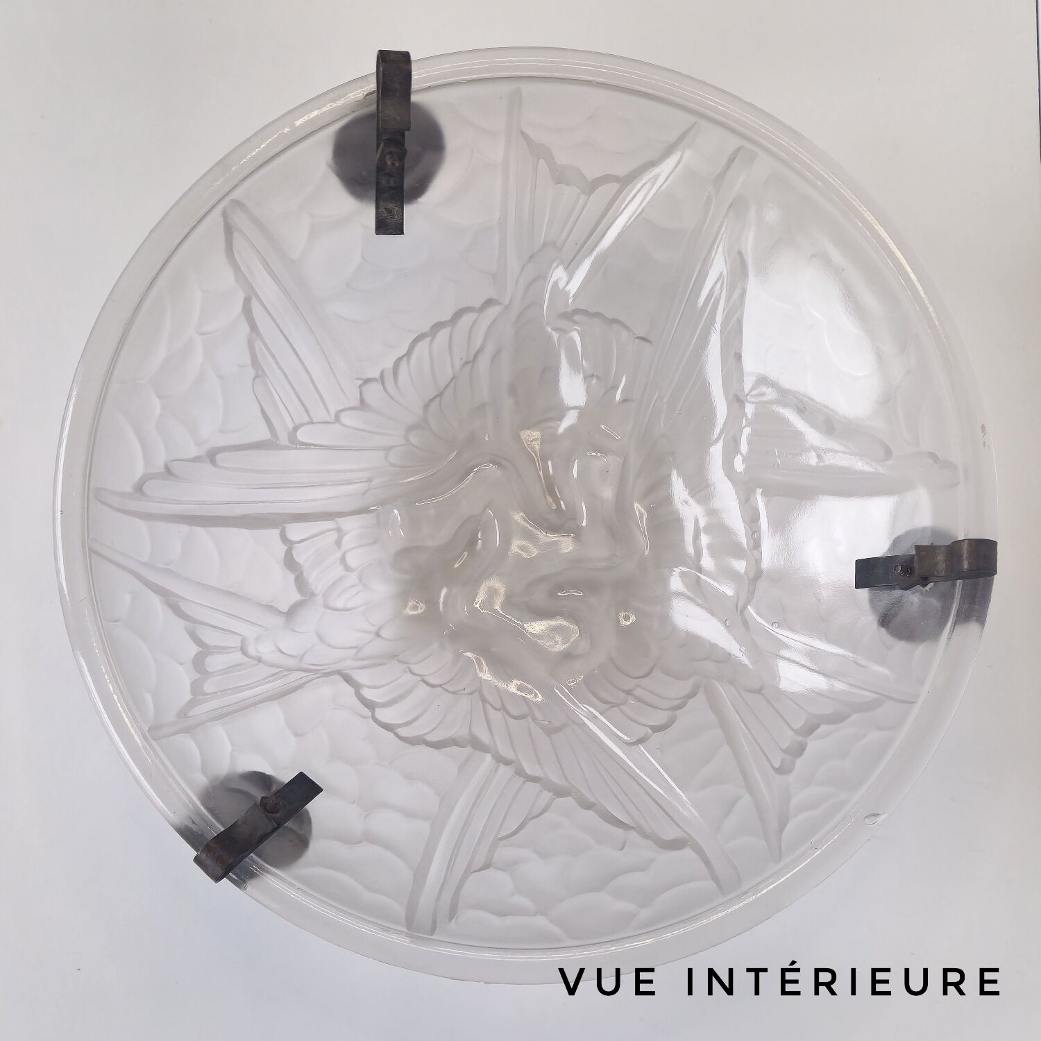 Art Deco suspension in moulded glass by Noverdy with a frosted effect.