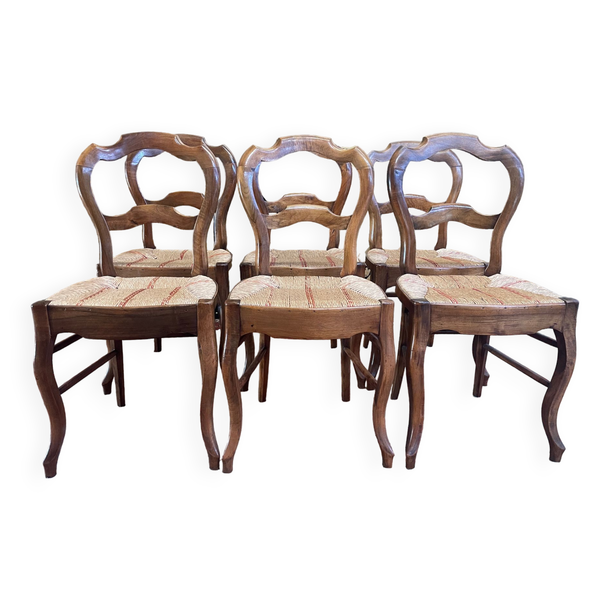 Suite of 6 Louis Philippe straw chairs