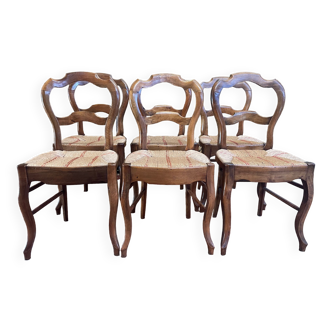 Suite of 6 Louis Philippe straw chairs