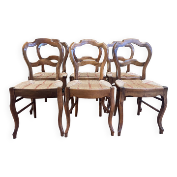 Suite de 6 chaises paillées Louis Philippe