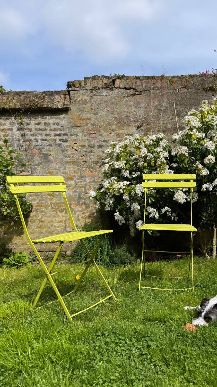 Two old folding garden chairs