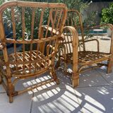 Pair of bamboo and rattan armchairs