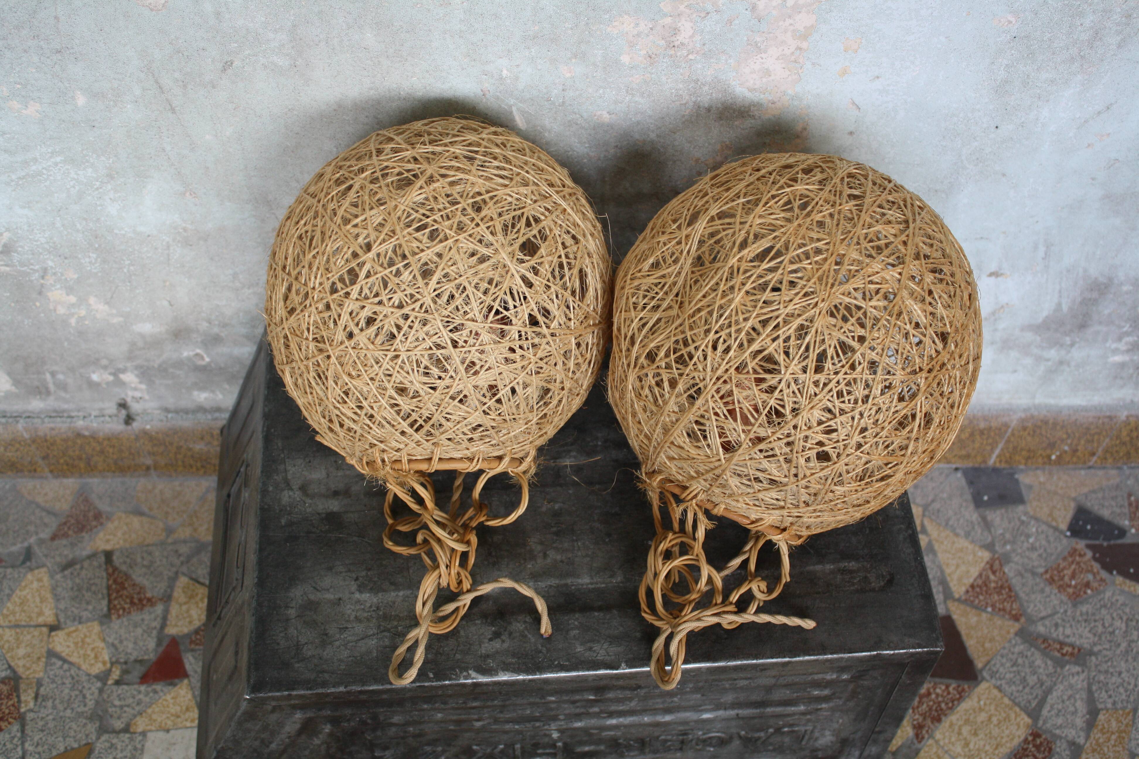 Set of 2 rattan and rope suspensions