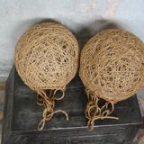 Set of 2 rattan and rope suspensions