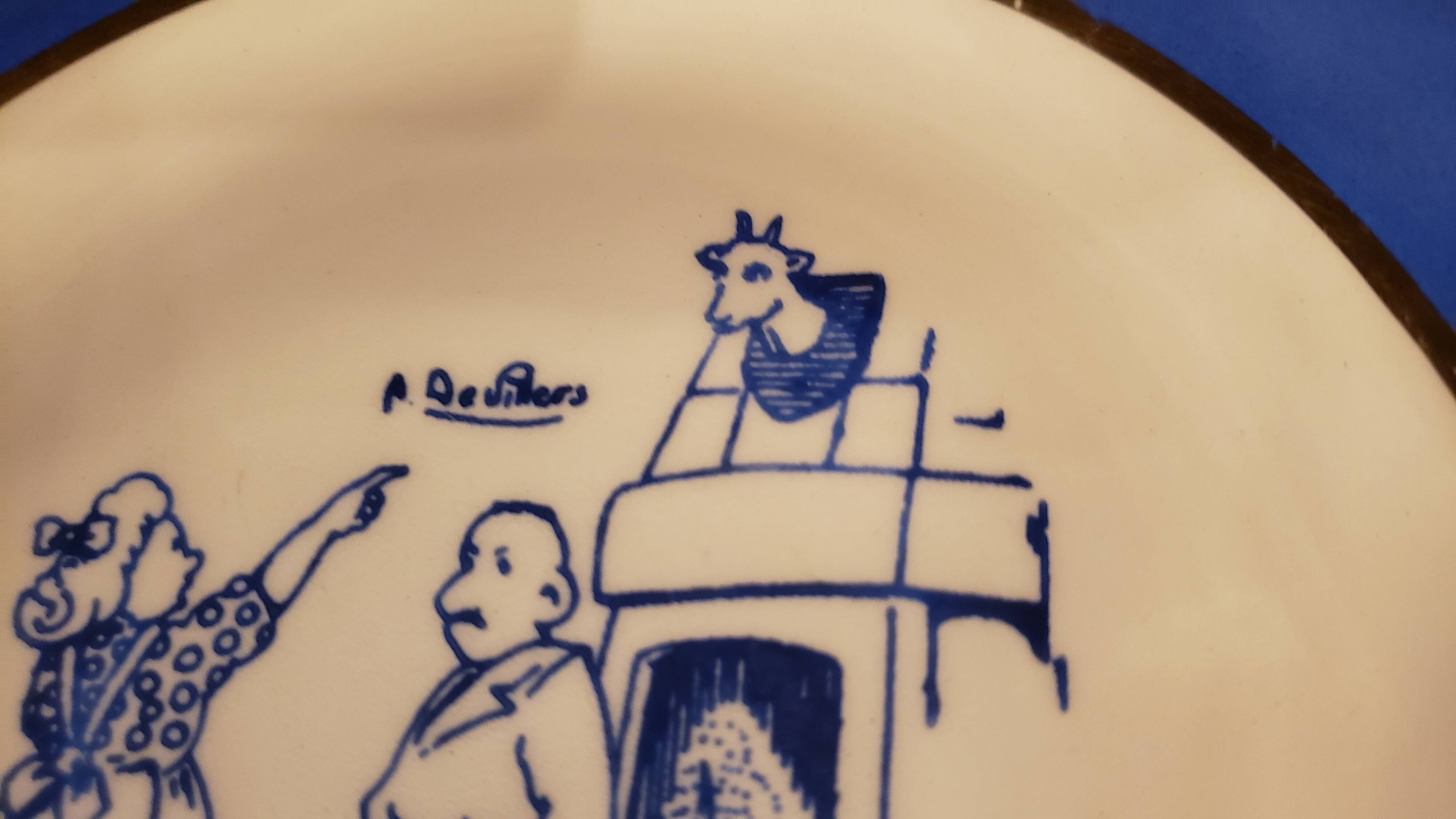 12 dessert plates + dish signed A.Devillers