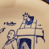 12 dessert plates + dish signed A.Devillers