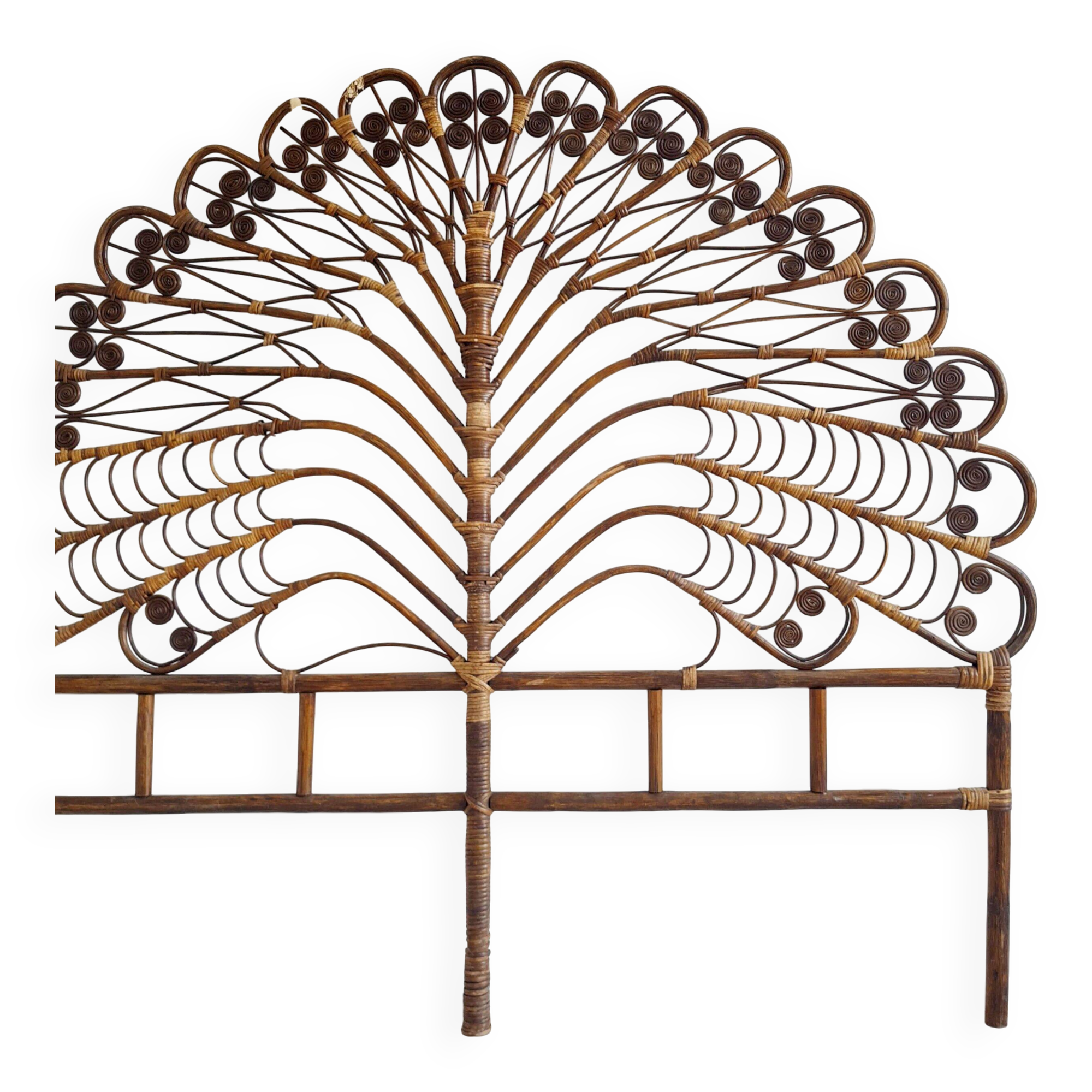 Antique peacock rattan headboard