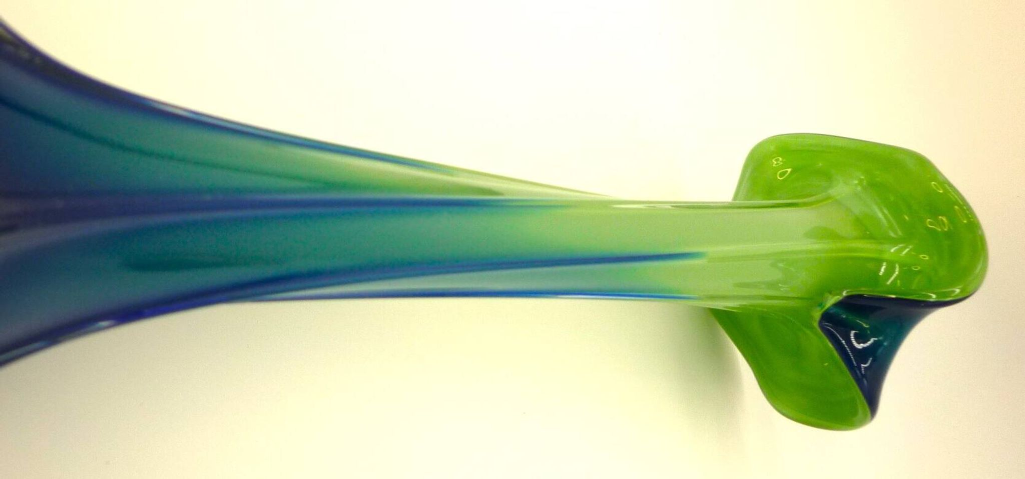Vintage blown glass vase, twisted, blue and green, height: 39cm