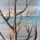Tableau huile sur toile paysage arbres expressionnistes années 30-40 signé