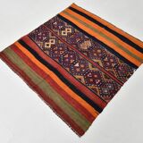 Navy Blue Orange Square Antique Kilim Rug, 128x128Cm