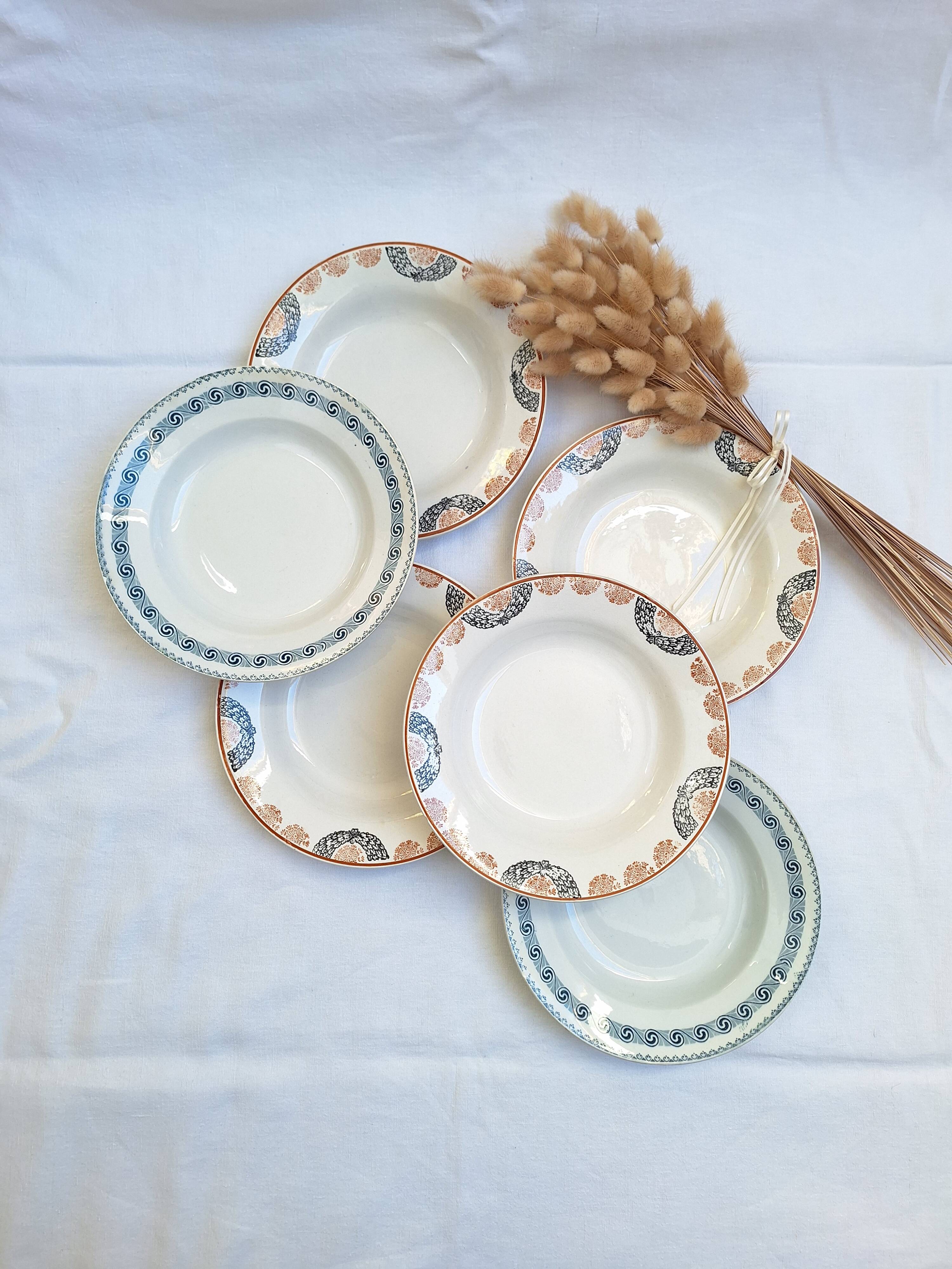 Orange and blue deep plates HBCM and St Amand.