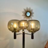 Old 3-light chrome and smoked glass floor lamp Italian design from the 70s vintage