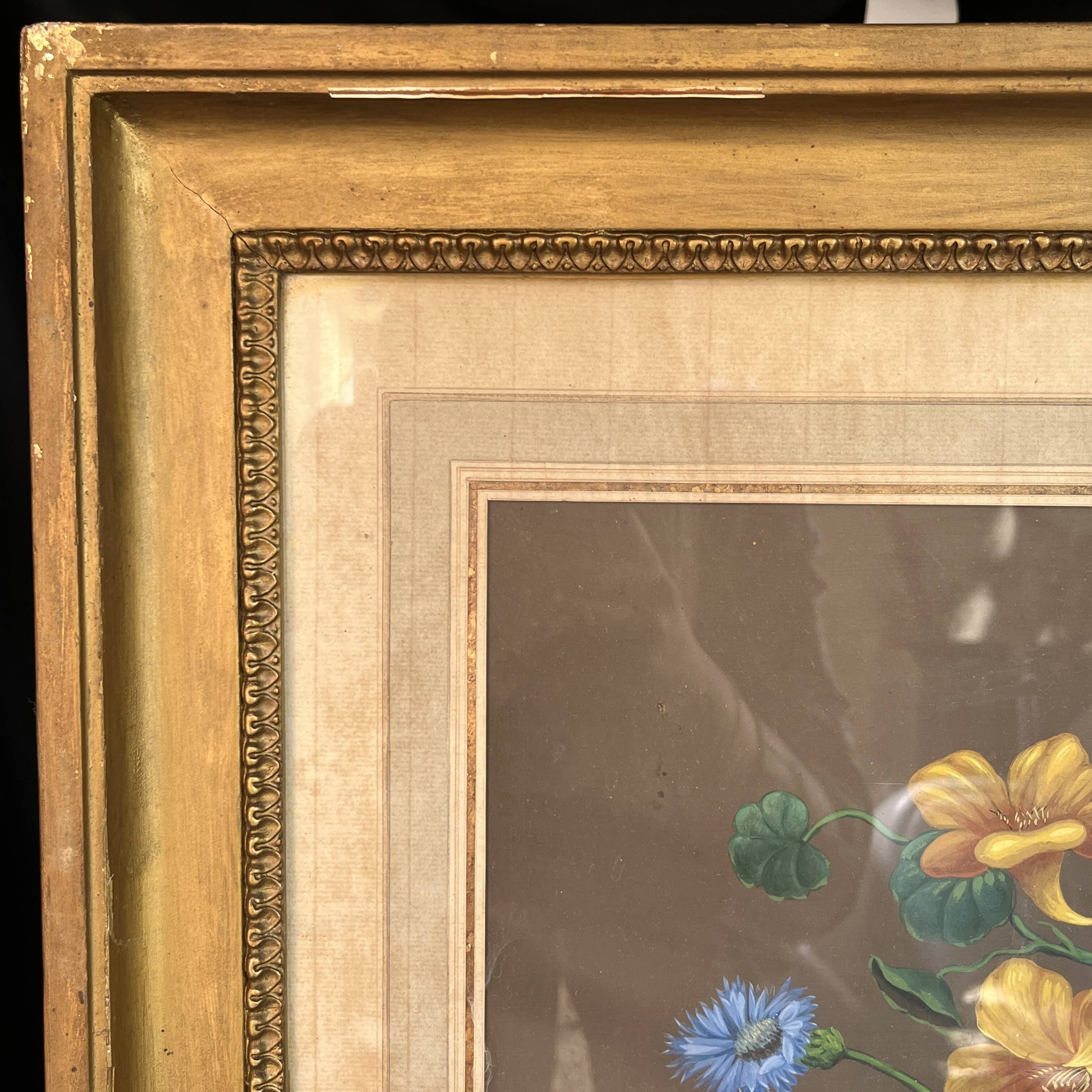“Bouquet of flowers” still life painting in Neo Classical style, gouache on paper, ca 1830