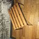 Old 1950s suitcase bench with wooden slats