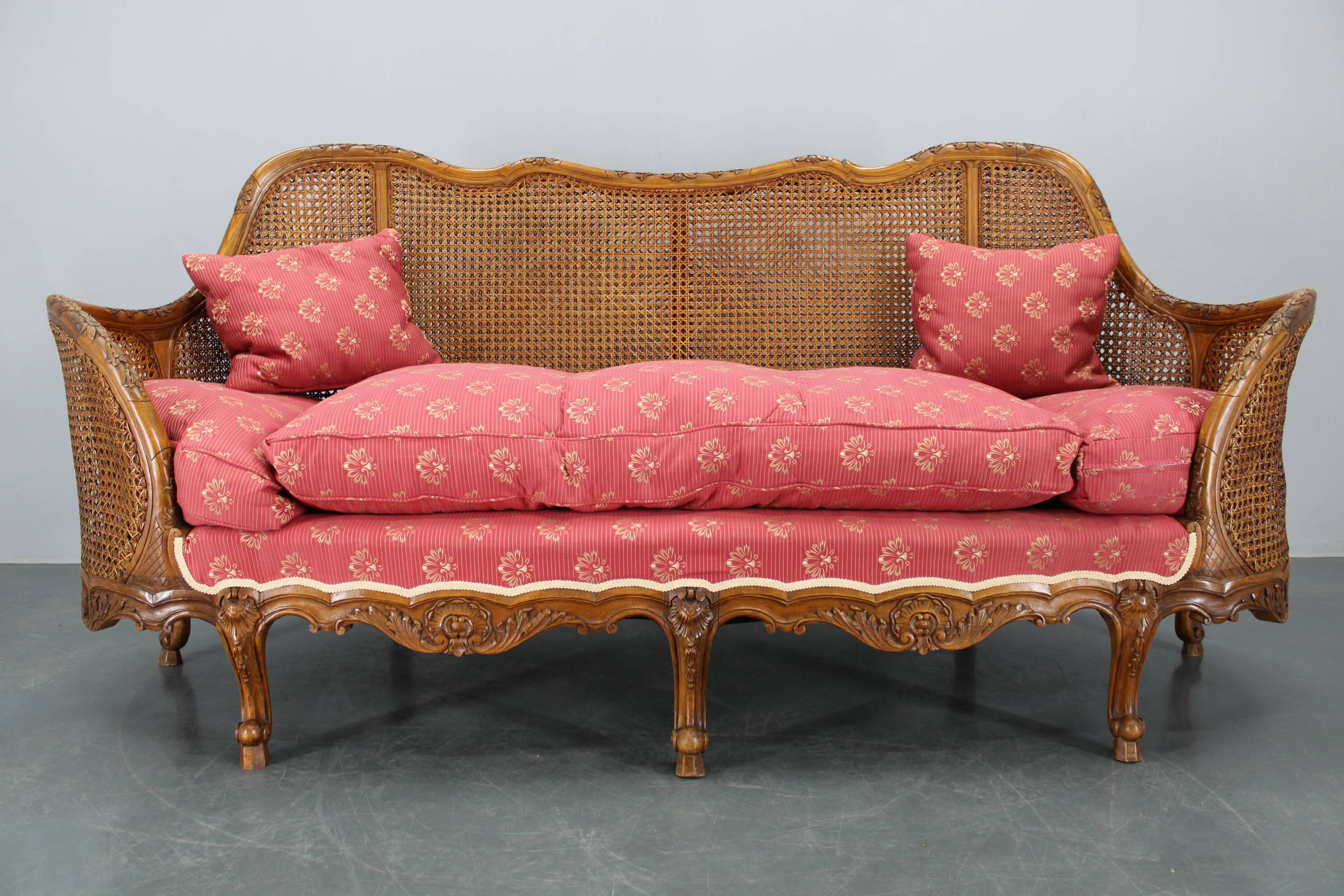 Antique Carved Sofa with Cane Sides , Czechoslovakia