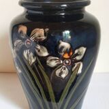 Old enameled earthenware vase with daffodils early 20th century
