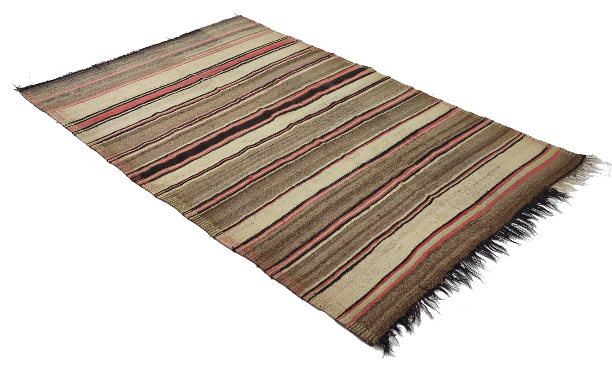 Turkish Kilim Yuruk 185x281 cm Striped Beige Brown Vintage Anatolian