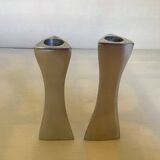 Pair of small silver triangular candlesticks