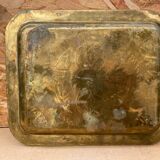 Antique Oriental Serving Tray Brass Chiseled Decor Vintage Kitchen