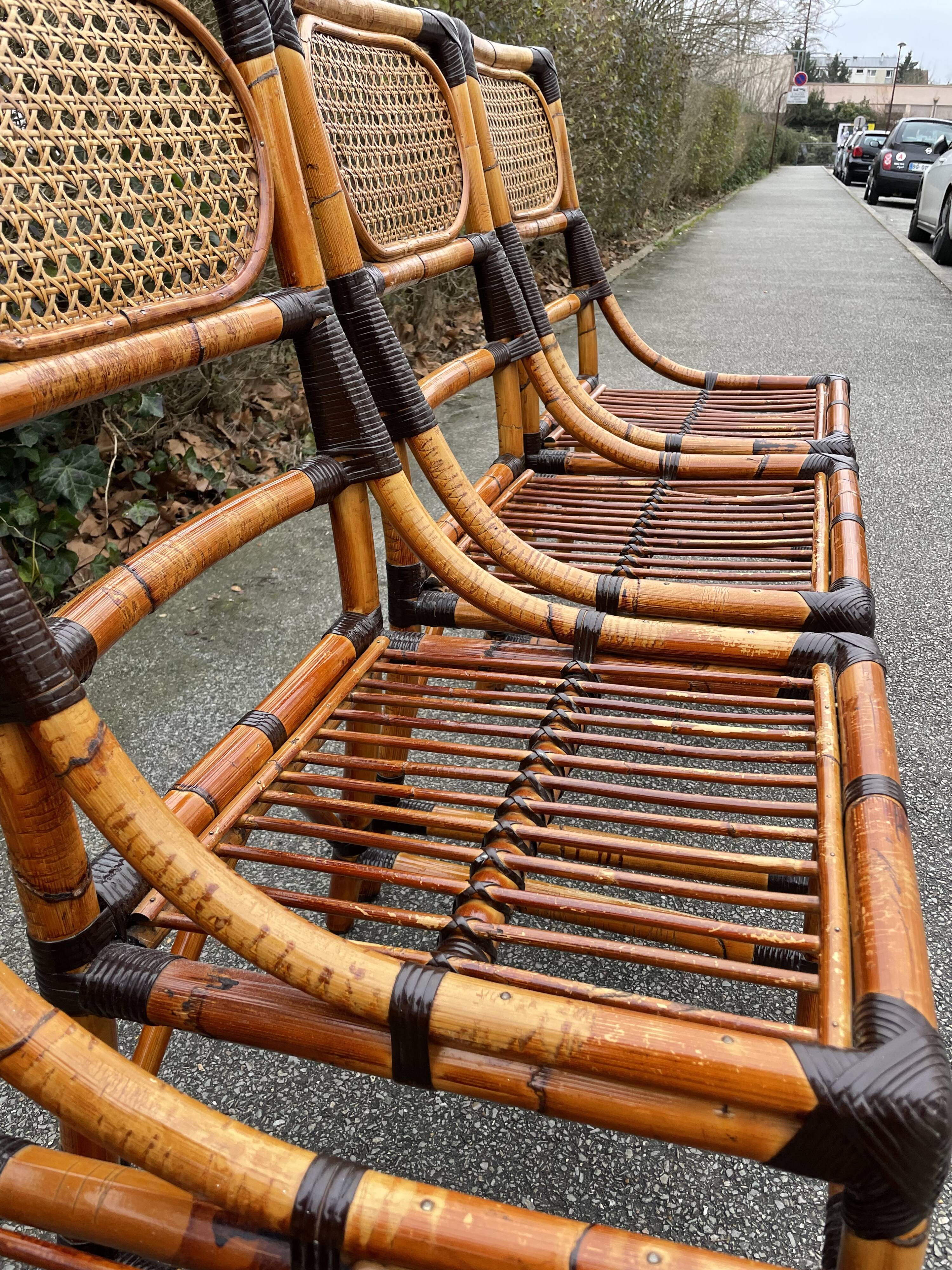 4 chaises en bambou et cannage
