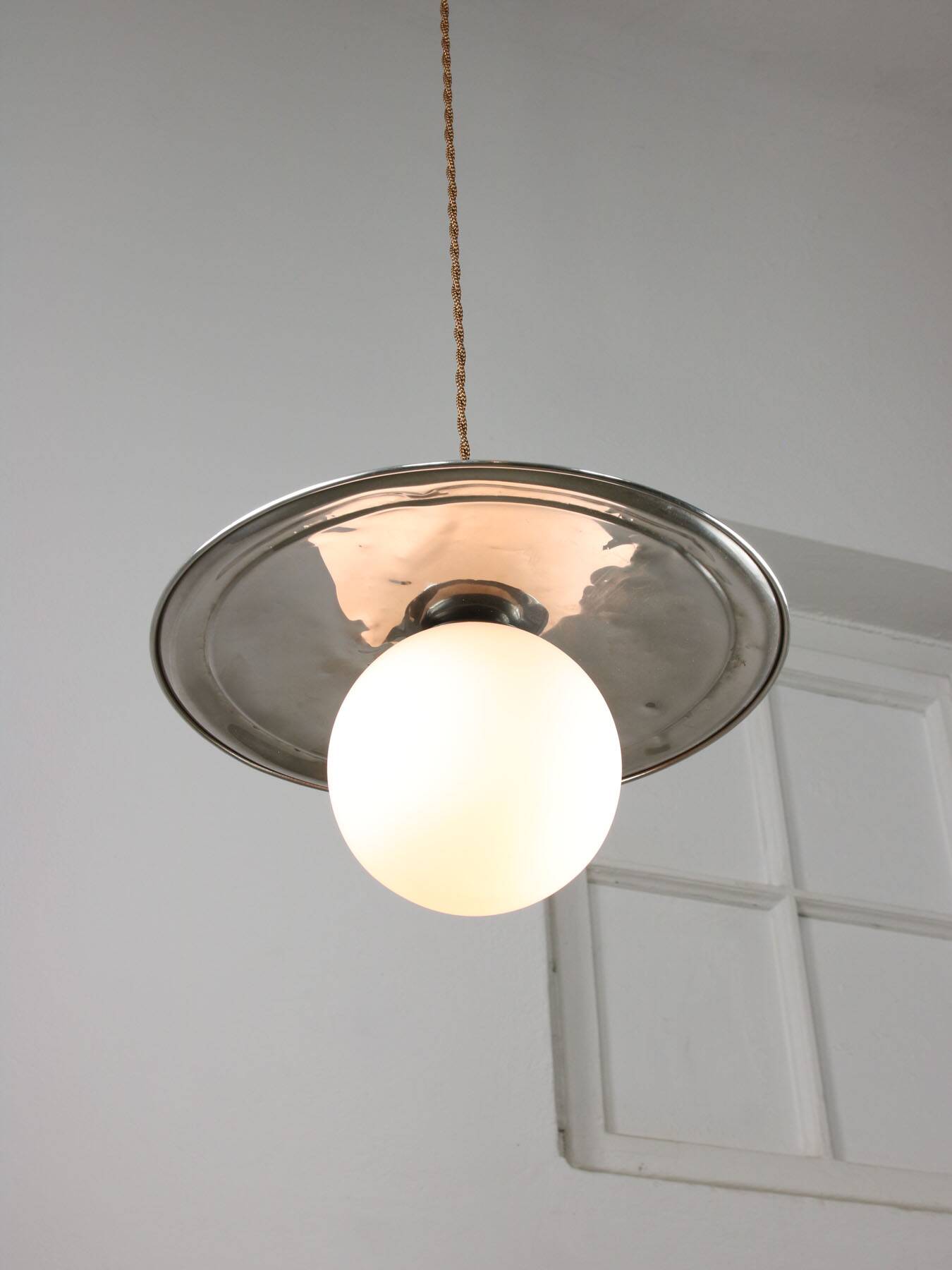 Vintage Metal and Opaline Pendant Lamp