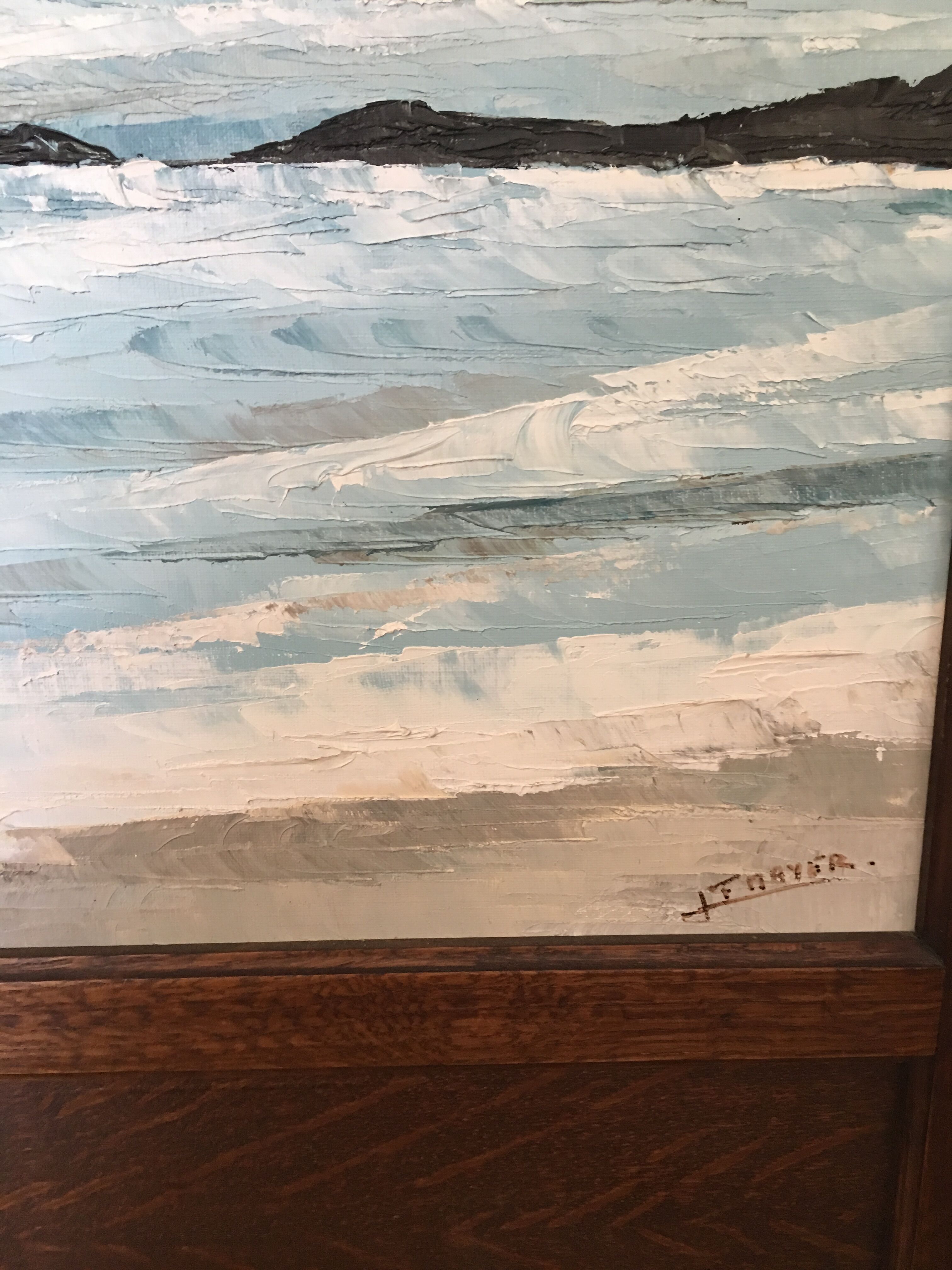 Vintage screen wood and oil painting