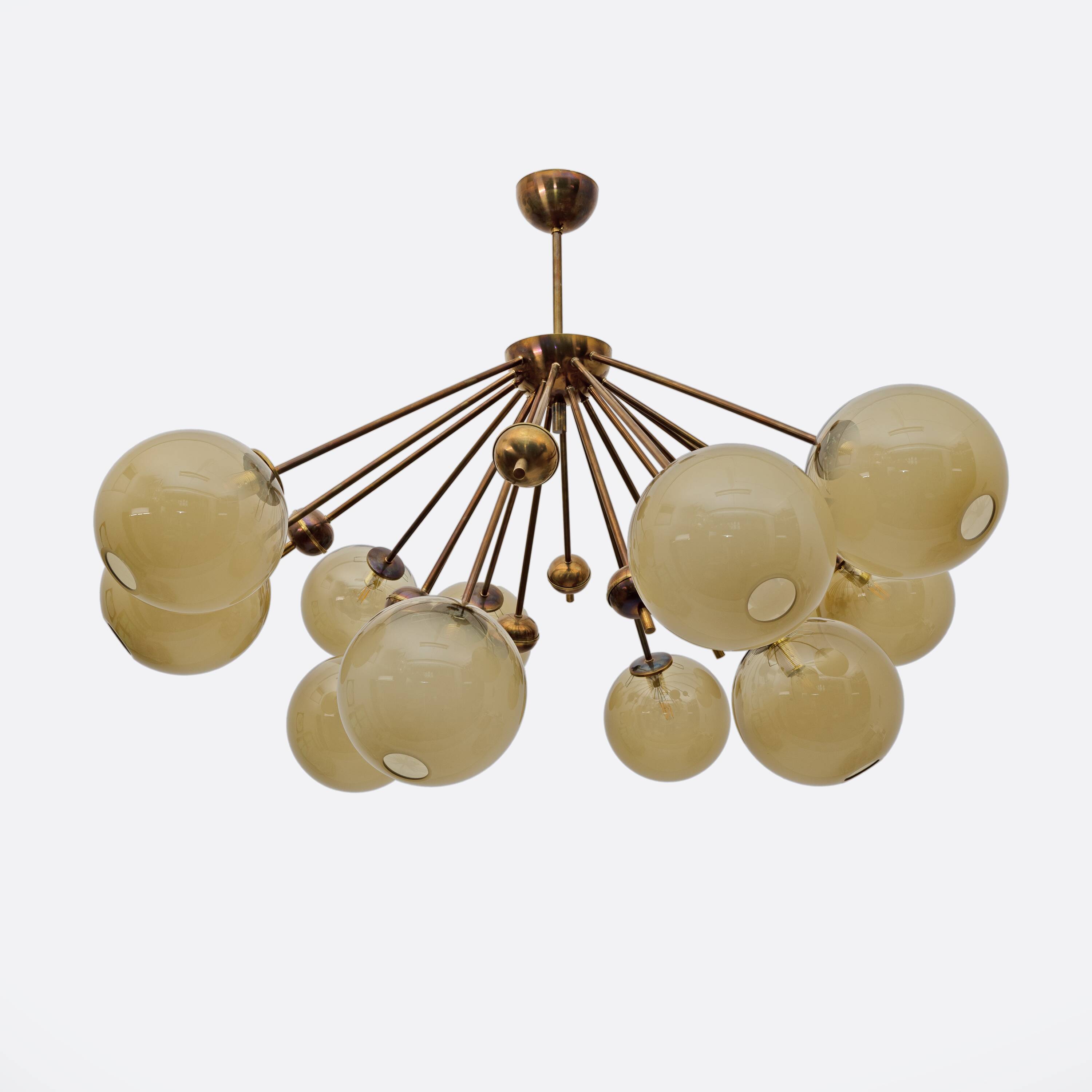 Mid-Century Italian Burnished Brass and Murano Glass Large Sputnik Chandeli