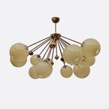Mid-Century Italian Burnished Brass and Murano Glass Large Sputnik Chandeli