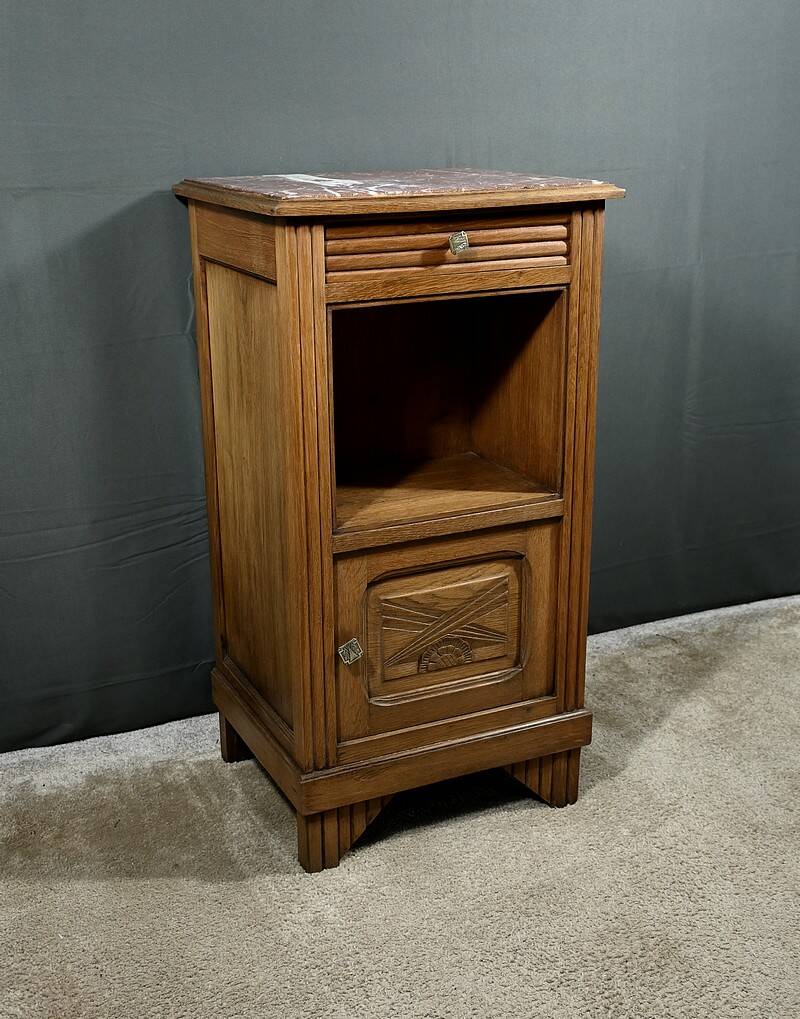 Living Room or Nightstand Table in Oak and Marble, Art Deco – 1930
